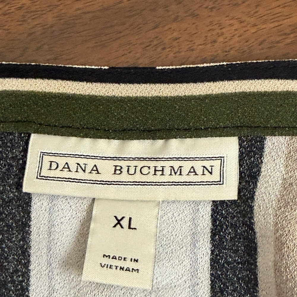 Dana Buchman Striped Split Neck Tunic Top Olive Black Cream XL - Picture 5 of 8